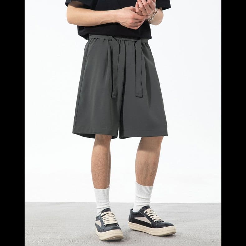 タックワイドパンツ 紐付きゆったりショートパンツ