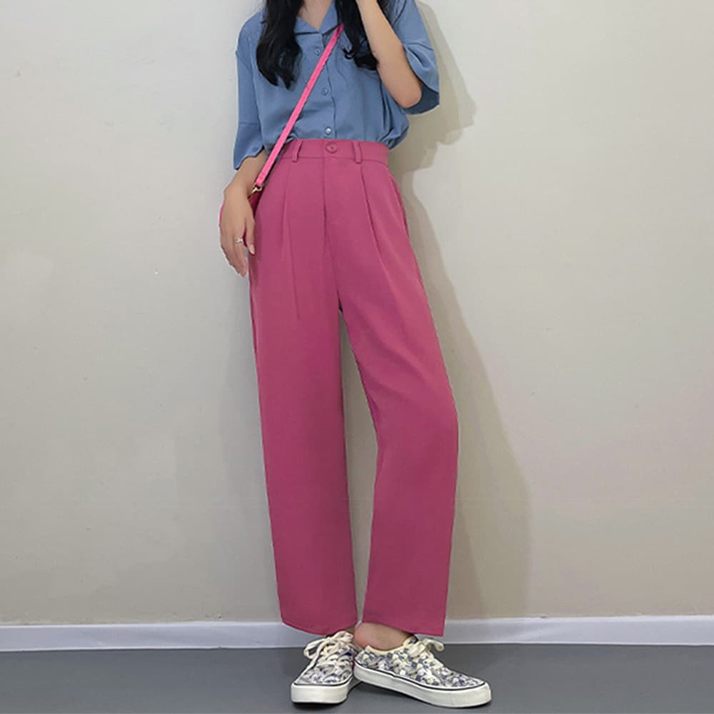 美脚タックワイドパンツ九分丈多色展開