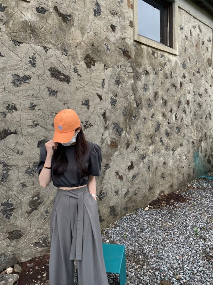 ハイウエスト タックワイドパンツ ウエストひも ゆったりストレート