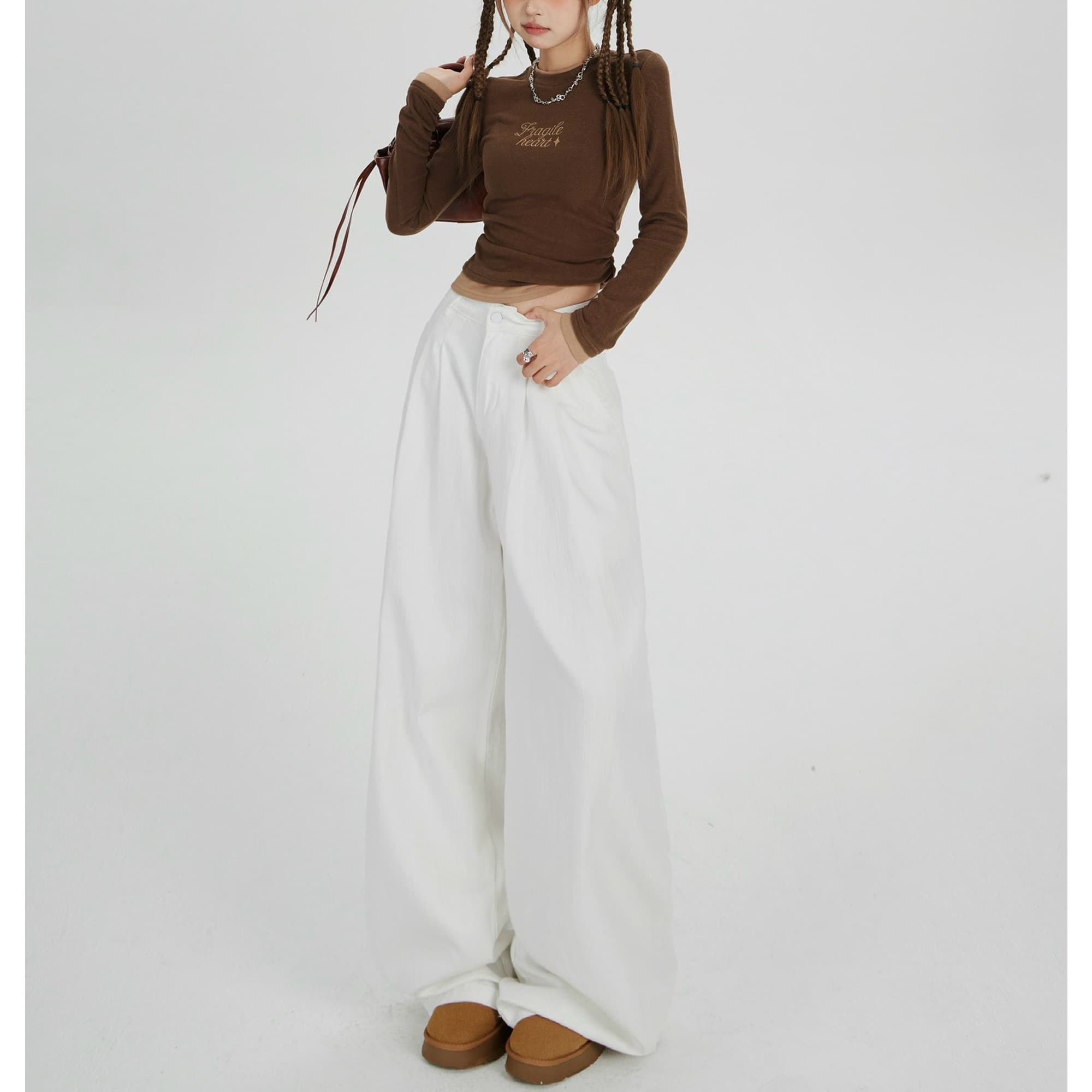 タックワイドパンツ ゆったりタック入りデニムワイドパンツ