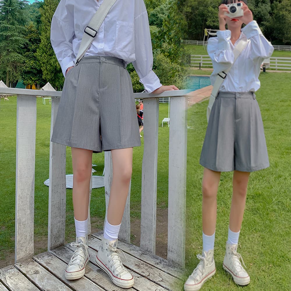 タックワイドパンツ 大人可愛いタック入りワイドハーフパンツ夏用