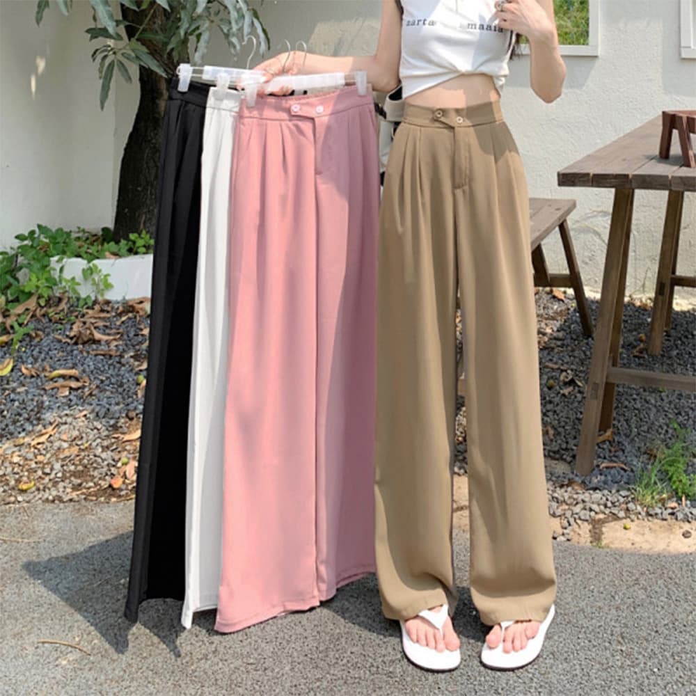 ハイウエストタックワイドパンツレディース美脚