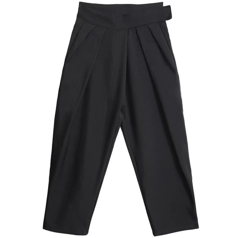 タックワイドパンツ 黒のゆったりサルエル袴パンツ メンズ