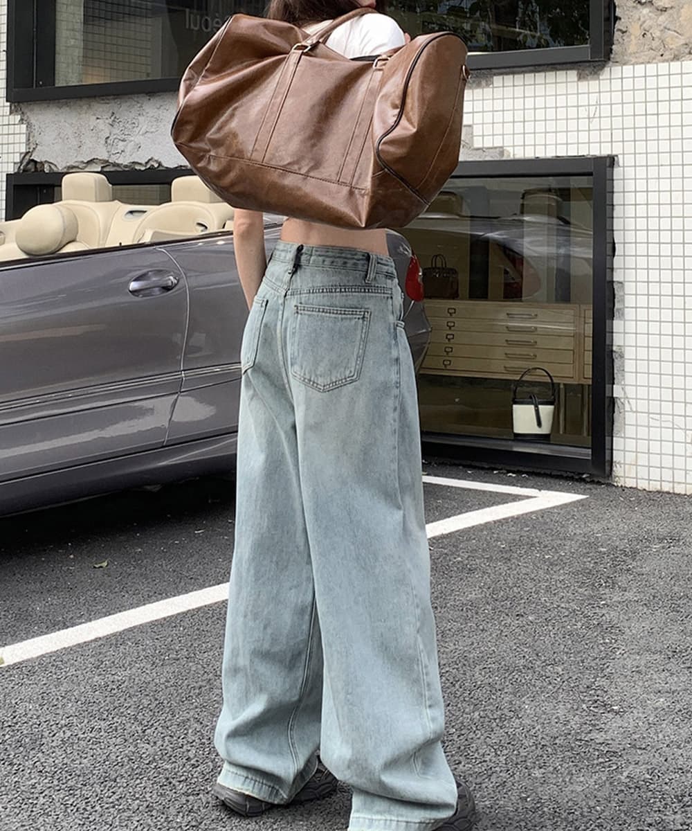 タックワイドパンツ タックワイドデニムパンツ レディース 韓国風 ゆったり美脚