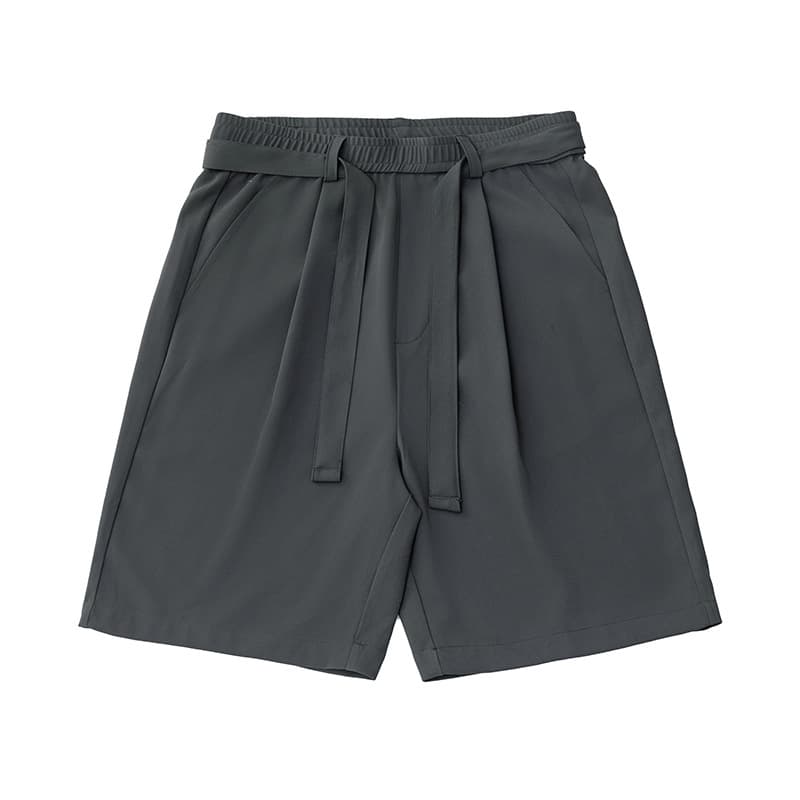 タックワイドパンツ 紐付きゆったりショートパンツ