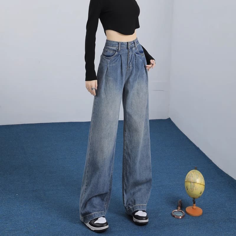 タックワイドパンツ ゆったりシルエットタックデニム