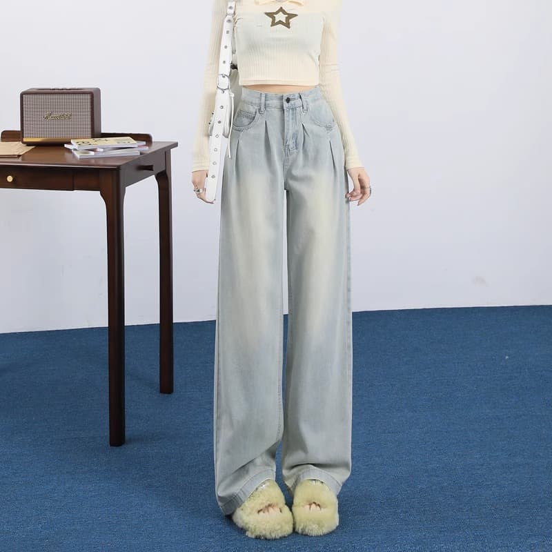 タックワイドパンツ ゆったりシルエットタックデニム