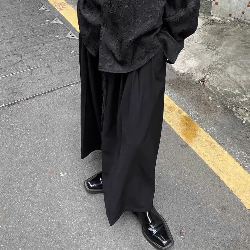 タックワイドパンツ 黒 ゆったりタック入り ワイドパンツ ユニセックス