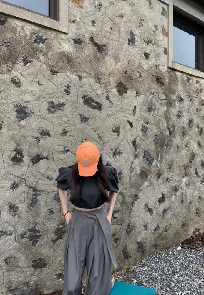 ハイウエスト タックワイドパンツ ウエストひも ゆったりストレート