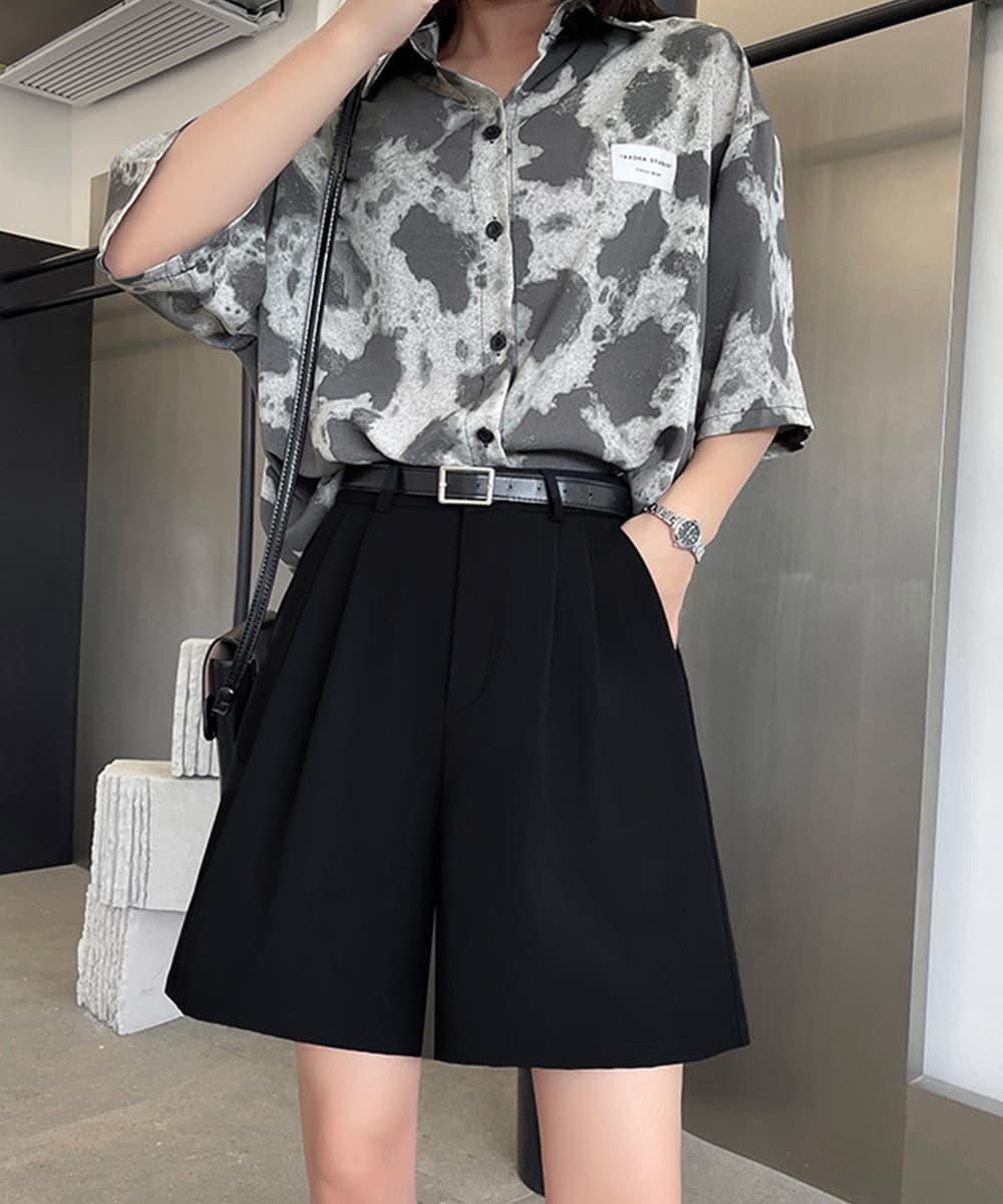 タックワイドパンツ 五分丈タックワイドショートパンツ レディース
